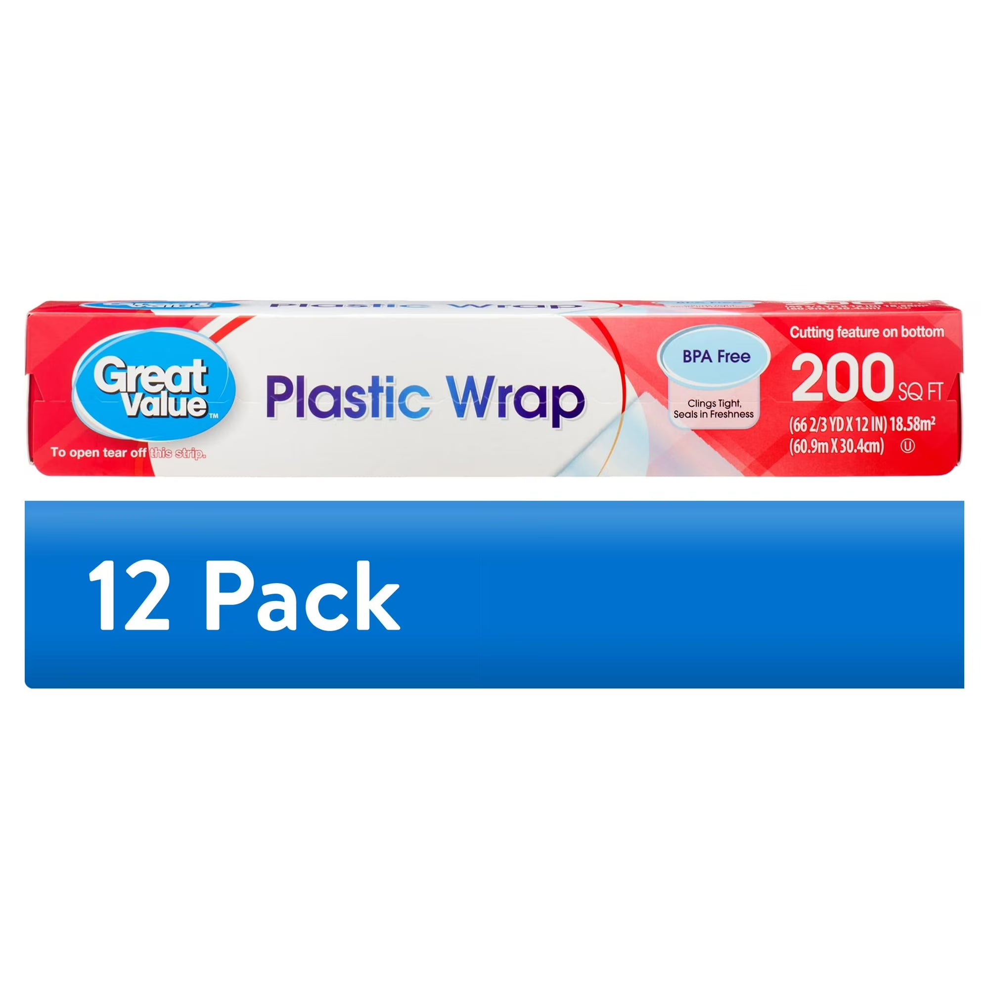 (12 pack) Great Value Plastic Wrap, 200 Sq ft