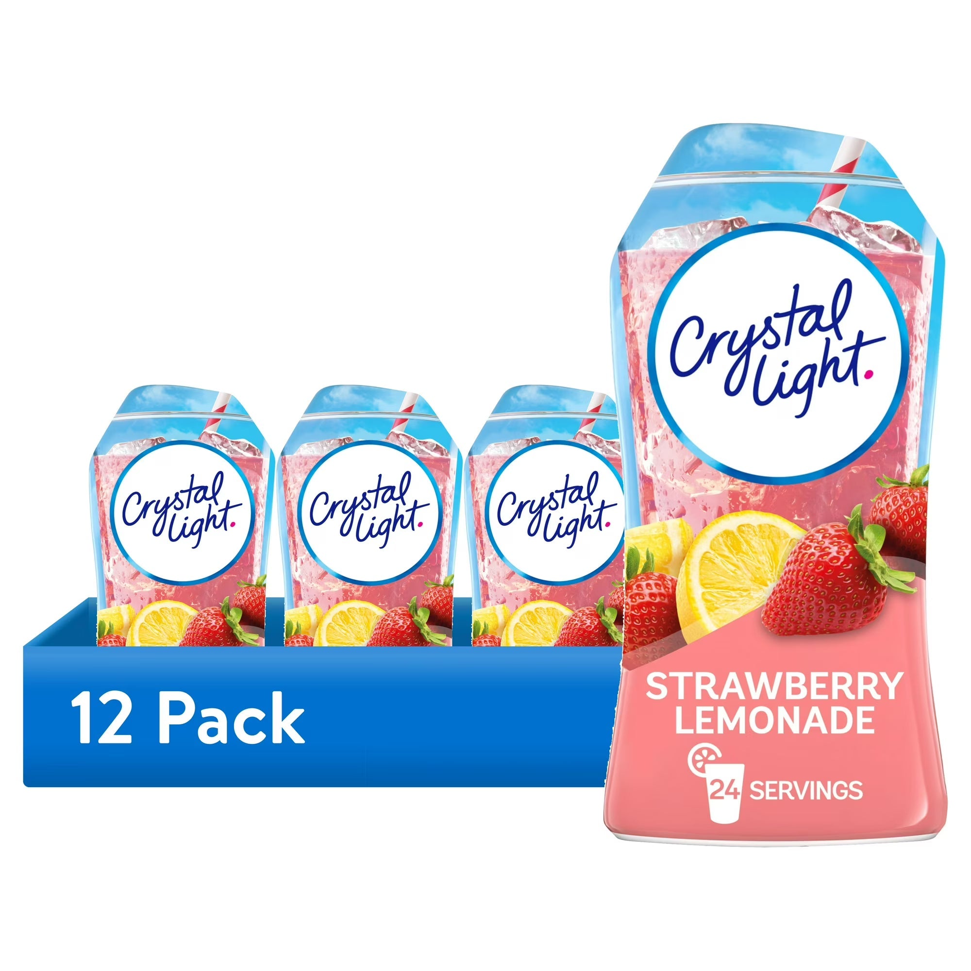 (12 pack) Crystal Light Liquid Strawberry Lemonade Naturally Flavored Drink Mix, 1.62 fl oz Bottle