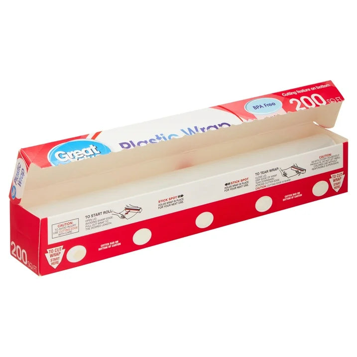 (12 pack) Great Value Plastic Wrap, 200 Sq ft